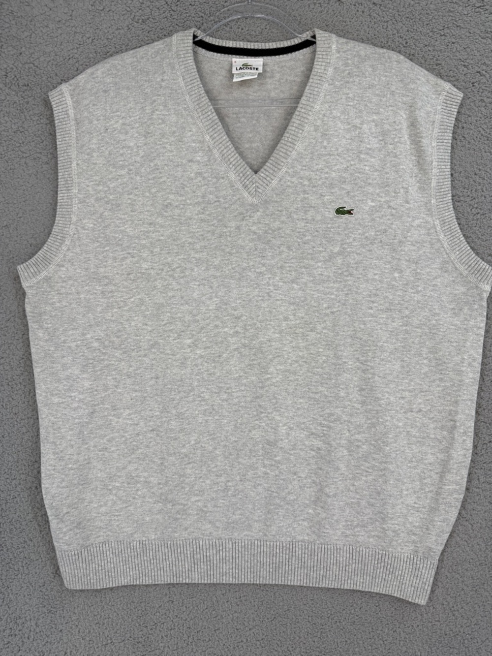 Lacoste Men’s XL Light Grey V-Neck sleeveless Sweater Vest embroidered logo